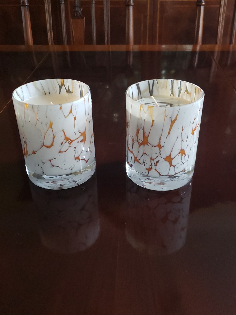 White and Gold Marbled Glass Candle Set